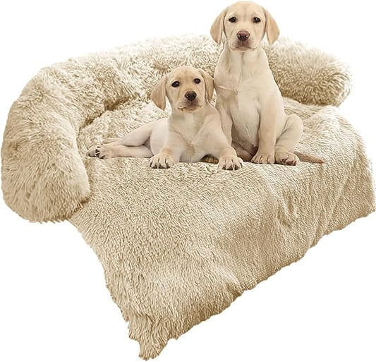 Calming Dog Bed Fluffy Plush Dog Mat for Furniture Protector with Removable Washable Cover for Large Medium Small Dogs and Cats (Medium, Beige)