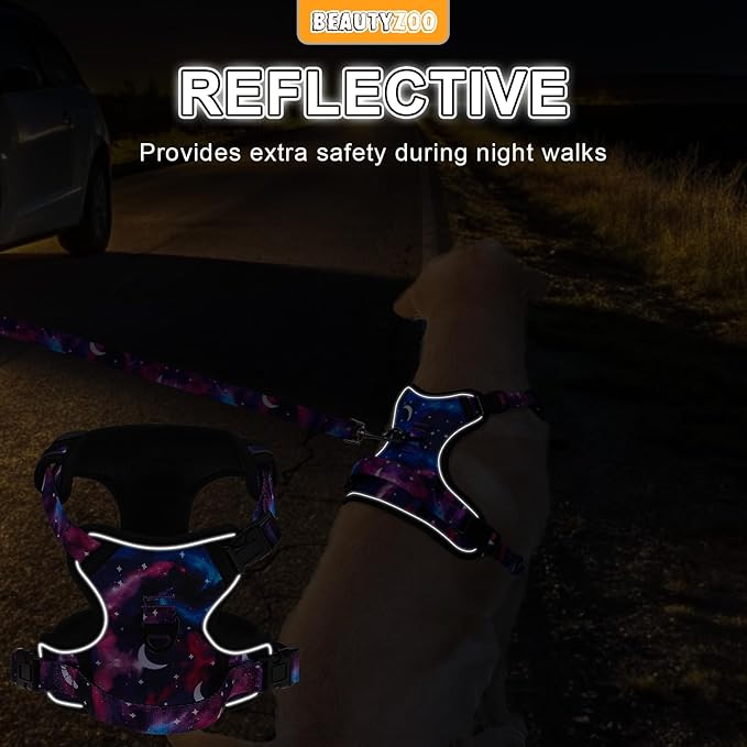 BEAUTYZOO No Pull Dog Harness Medium,Adjustable Dog Harness and Leash Set -Easy Wearing with 3 Buckles/Control Handle,No Choke Soft Padded Reflective Pet Vest for Training Walking Hiking, M
