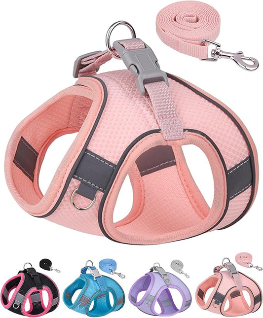 Dog Harness and Leash Set - Medium and Small Dog, Puppy, Vest Style - Peach