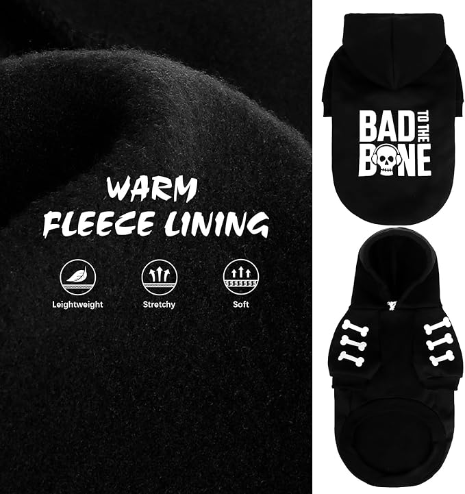 BINGPET Bad To The Bone Lettered Dog Sweater with Leash Hole, Warm & Soft Fleece Dog Hoodie for Small to Large Dogs, Cold Weather Pet Clothes