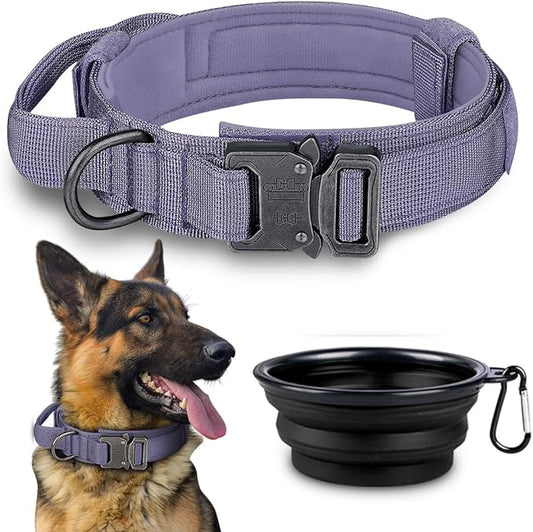 COOYOO 3-Piece Set Tactical Dog Collar, Adjustable Military Training Nylon Collar with Control Handle and Heavy Metal Buckle for Medium and Large Dogs