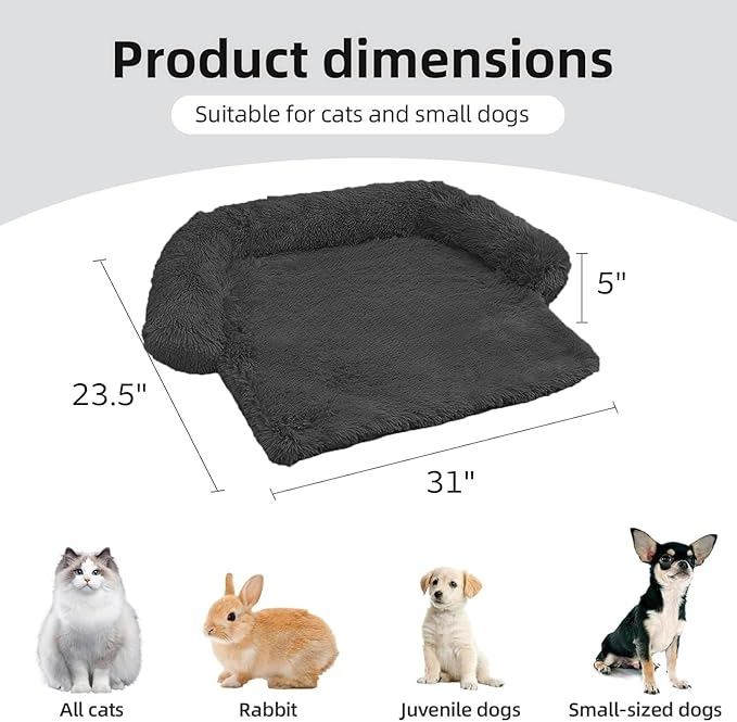 Calming Dog Bed Fluffy Plush Dog Mat for Furniture Protector with Removable Washable Cover for Large Medium Small Dogs and Cats (XS(31“x23.5”x5“), Dark Grey)