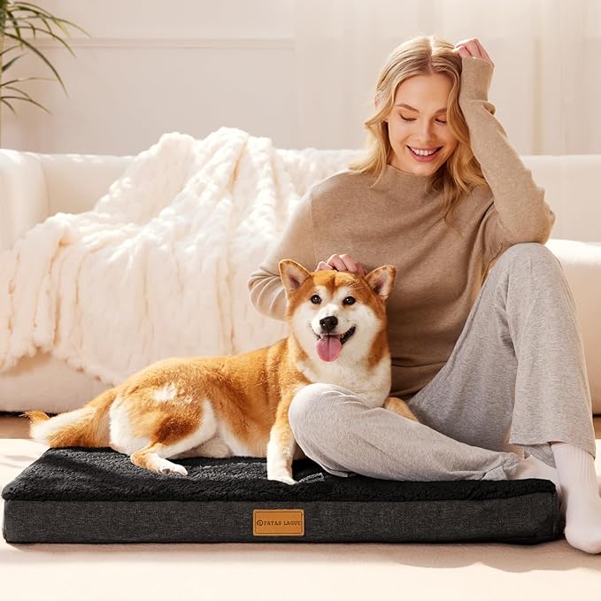 Patas Lague Orthopedic Jumbo Dog Bed for Extra Large Dogs 56''X40'', Soft Comfortable Waterproof Egg Crate Foam Jumbo Pet Beds Mat with Removable Washable Cover, Black