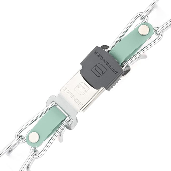 Herm Sprenger Chrome Plated Steel Dog Collar with Quick Release ClicLock Buckle and Biothane Insert Training Collar for Dogs Made in Germany (Sage Green, 23in x 3.2mm(Neck Size up to19-20in))