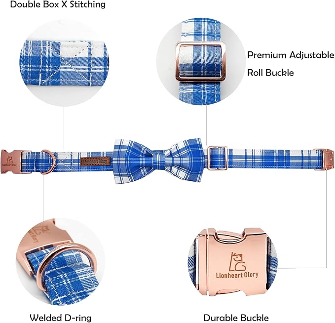 Lionheart glory Dog Collar, Boy Dog Collar Bowtie Blue Adjustable Dog Bowtie Collar Bows Dog Collar for Medium Dogs