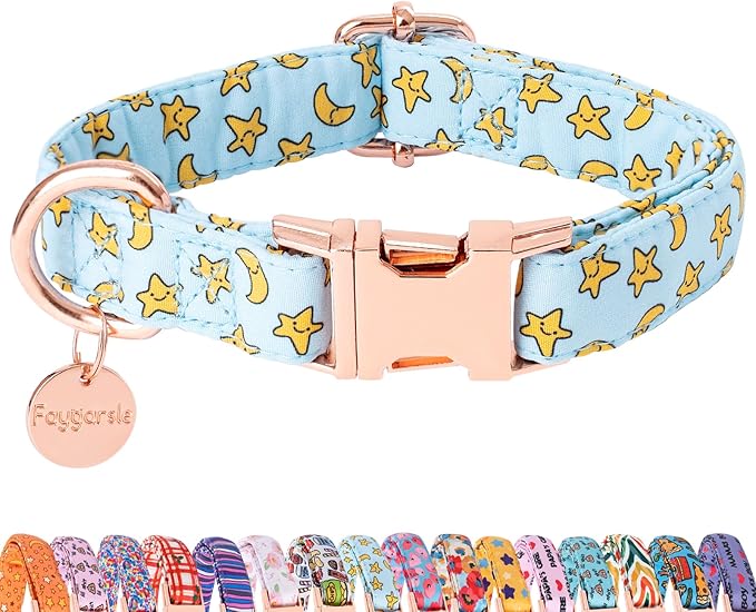 Faygarsle Blue Stars Moon Pattern Dog Collar for Small Medium Large Dogs Cute Puppy Collars for Female Dogs for Summer Spring Wedding Necklace Girl Dog Collar S