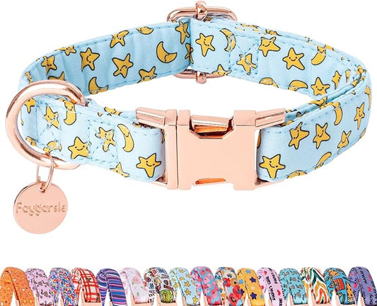 Faygarsle Blue Stars Moon Pattern Dog Collar for Small Medium Large Dogs Cute Puppy Collars for Female Dogs for Summer Spring Wedding Necklace Girl Dog Collar L