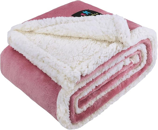 Luciphia Waterproof Blanket for Large Dogs Liquid Proof Furniture Protector Washable Pet Reversible Bed Cover for Couch Soft Sherpa Fleece Cat Blanket for Small Medium Pink White Medium（57" x 40"）