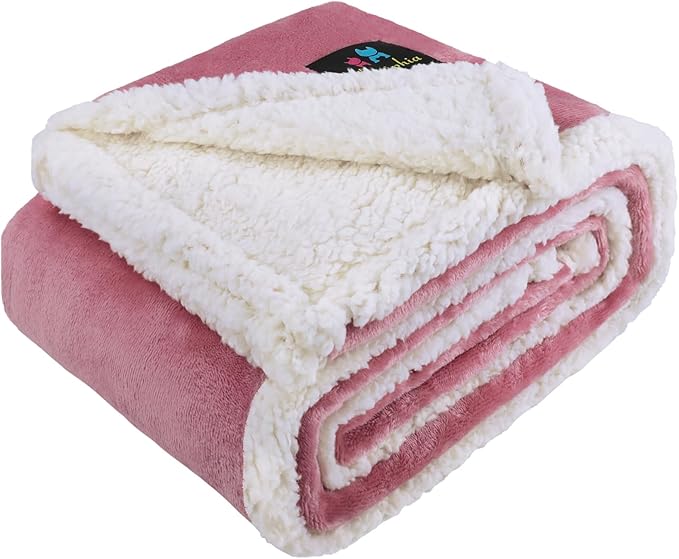 Luciphia Waterproof Blanket for Large Dogs Liquid Proof Furniture Protector Washable Pet Reversible Bed Cover for Couch Soft Sherpa Fleece Cat Blanket for Small Medium Pink White Small（40" x 28"）
