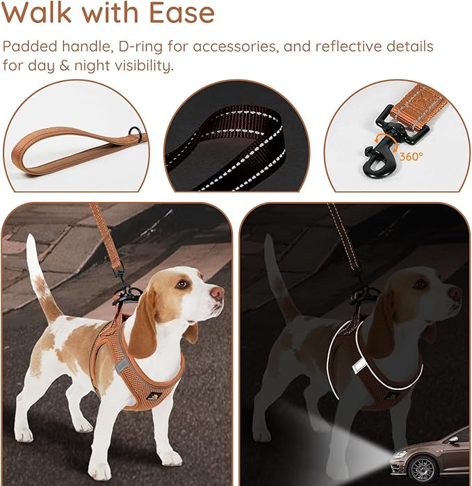 BELLA & PAL Puppy Harness with Leash Set, Step in Harness for Small Dogs, Dog Air Mesh Dog Vest Harness with Reflective Strip, No Pull No-Chock Harness for XXS, XS, Small, Medium Dog Cat (Mokka, M)