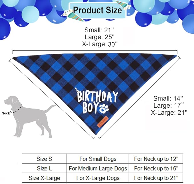 ADOGGYGO Dog Birthday Party Supplies, Multi Size Offered, Blue Birthday Boy Dog Bandana, Pet Party Hat with Numbers Bow for Medium Large Pets (Large)