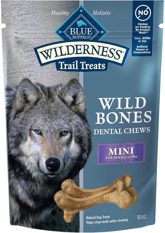 Blue Buffalo Wilderness Wild Bones Grain-Free Dental Chews Dog Treats, Mini, 10-oz Bag
