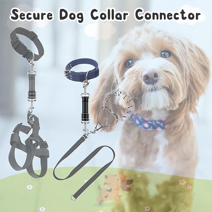 YUEPET Dog Safety Collar Clips 2 Pack Adjustable Prong Collar Backup Clips Reflective Double Ended Backup Clasp Leash Connector for Dog Harness to Collar Safety Clip(Black*2)