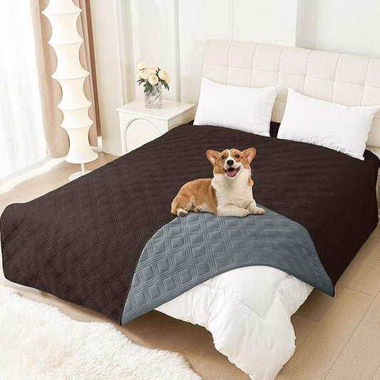 hyha Waterproof Dog Blanket, Reversible Pet Bed Blanket, Soft Sofa Couch Cover for Dogs Washable, Waterproof Pet Couch Covers for Sofa Puppy Cats Furniture Protector(82"x82", Chocolate/Dark Grey)