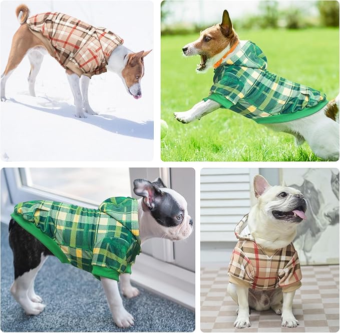 BEAUTYZOO Plaid Hoodie for Small Medium Large Dogs, British Style Soft Warm Sweater With Leash Hole, Hooded Cold Weather Clothes, Sweatshirt, Outfits, Winter Coat for Puppy Girls Boys