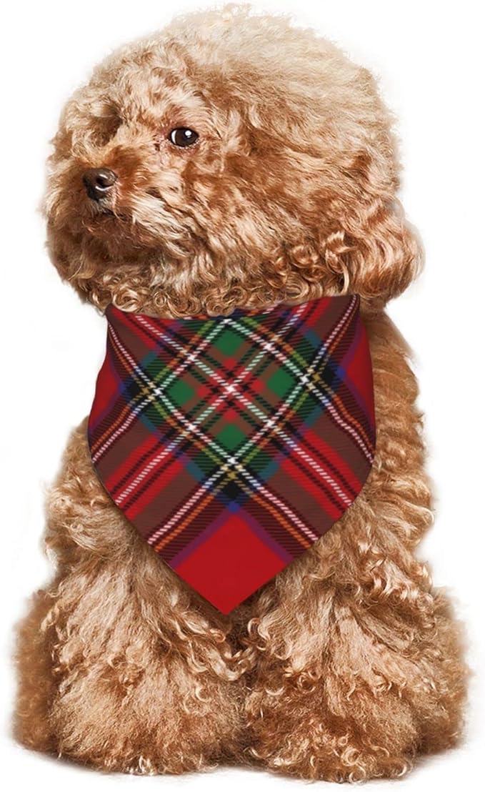 Triangle Plaid Tartan Clan Stewart Red Green Pattern Cat and Dog Scarf, Plaid Pet Scarf for Small to Large Dogs and Cats