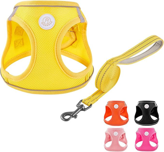 Soft Mesh Dog Harness and Leash Set, No Pull Puppy Harness and Leash Set, Reflective Step in Harness for Small Medium Dogs, Easy Walk Escape Proof Vest Harnesses (Yellow, S)