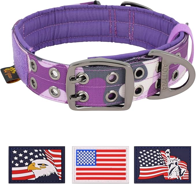 ADITYNA Heavy Duty Dog Collar for Large Dogs - Camo Purple Collar with Handle for Training, and Walking - Wide, Thick, Tactical, Soft Neoprene Padded
