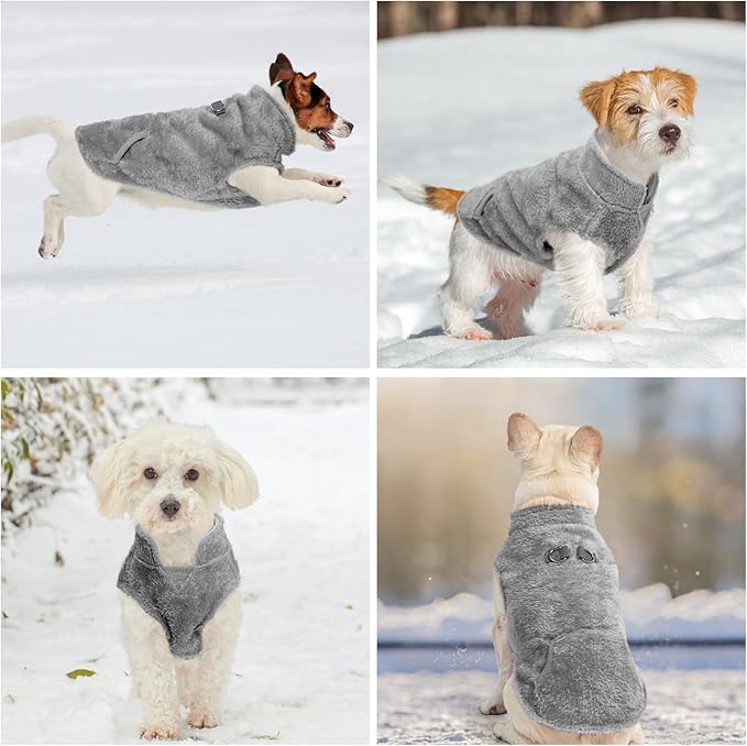 SCENEREAL Fleece Vest Dog Sweater, Dog Jacket with Harness Built in Pocket for Small Medium Dogs, Pet Cold Weather Coat with Soft Lining, Plush Warm Pullover Clothes for Puppy Boys Girls