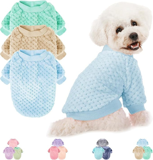 POMIU Dog Sweater, Dog Sweaters for Small Medium Dogs or Cat, Warm Soft Flannel Pet Clothes for Dogs Girl or Boy, Dog Shirt Coat Jacket (Ice Blue+Light Coffee+Teal, Large)