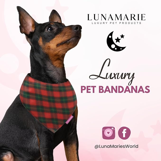Luxury Pet Birthday Bandanas -Premium & Silky Poly Fabric | 100% Handmade | Custom Shape Dual Layered (Jingle Plaid, Medium)