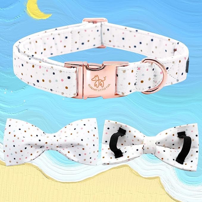 Elegant Little Tail Dot Cute Pet Collar with Bowtie - Adjustable for X-Small Dogs