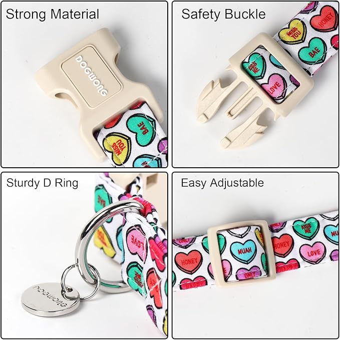 DOGWONG Valentine's Dog Collar, Adjustable Durable Heart Candy Dog Collar Cute Dog Collar for Small Medium Dogs