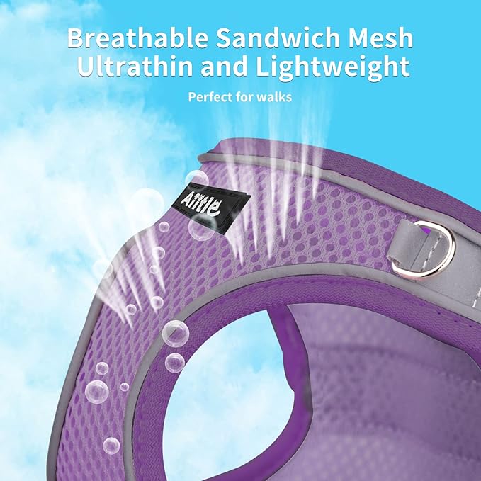 AIITLE Dog Harness, Spring No-Pull Cat Harness with a Leash, Adjustable Reflective Dog Vest, Cat Harness Escape Proof, Outdoor Walking, Camping for Extra Small Dogs and House Cats Purple XXXS