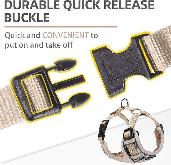 PUPTECK Dog Harness and Leash Set for Small Medium Dogs No Pull, Soft Mesh Adjustable Puppy Cat Harness Reflective at Night, Beige M