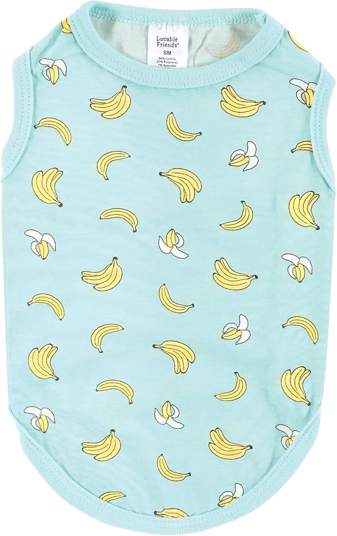 Luvable Friends Dog Pet Dog and Cats Cotton T-Shirts 2pk, Bananas Space, Small