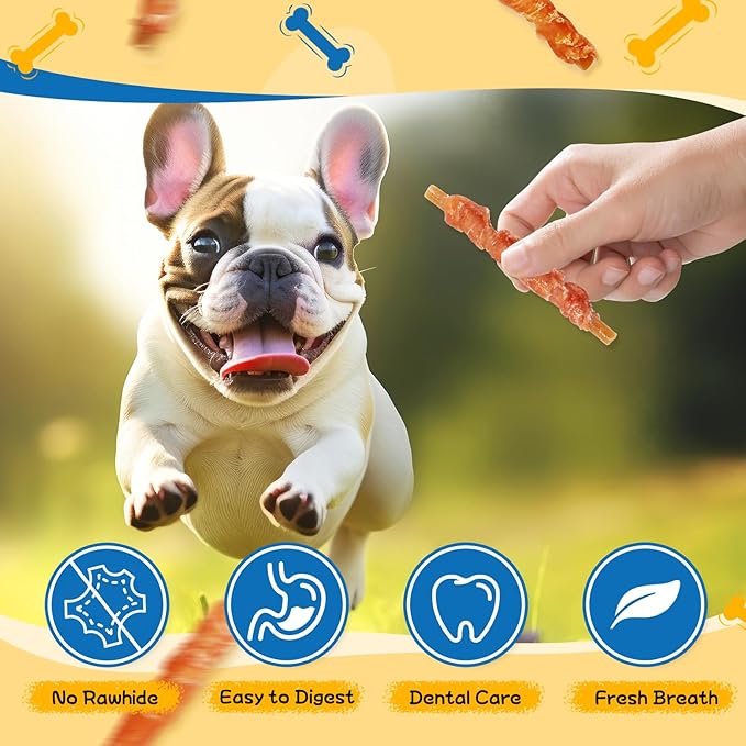 Dog Dental Treats, Chicken Wrapped Peanut Butter Sticks, Healthy Training Snacks for Dogs, Easy to Digest, w/Glucosamine Chondroitin