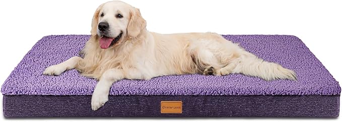 Patas Lague Orthopedic XXL Dog Bed for Extra Large Dogs 48''X30'', Soft Comfortable Waterproof Egg Crate Foam Big Large Pet Beds Mat with Removable Washable Cover, Purple