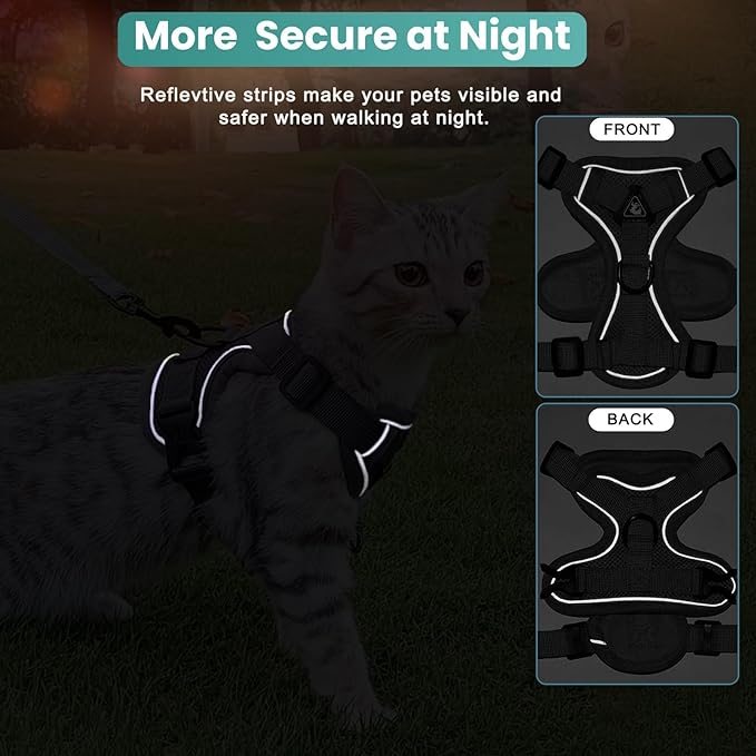 Cat Harness and Leash Set,Escape Proof Adjustable Soft Lightweight Kittens Vest Harnesses with Reflective Strips for Small Medium Large Cats,Walking Travel cat Harness Outdoor