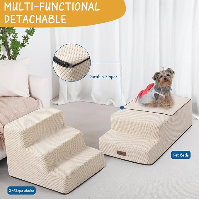 5-Step Dog Stairs for High Beds, Non-Slip Pet Steps for Small Dogs & Cats, Beige, 22.6" H