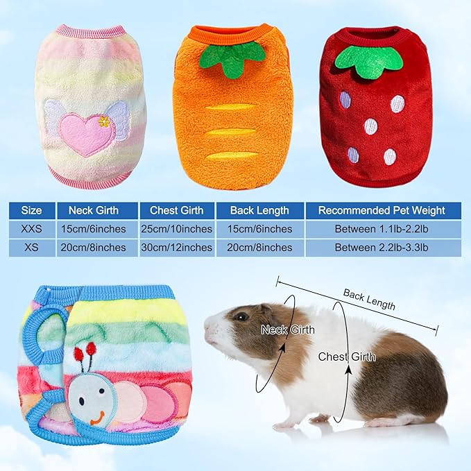 4 Pcs Bunny Clothes for Rabbits- Small Animal Guinea Pig Warm Vest Clothes Costume Soft T-Shirt Clothes for Rabbits Hamster Clothes Kitten Ferret Chihuahua Puppy Mini Dog and Small Animals XS