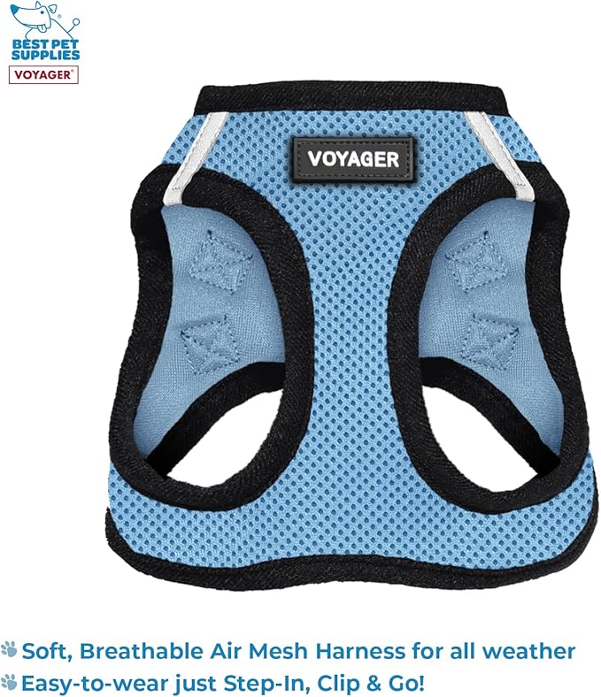 Voyager Step-in Air All Weather Mesh Harness and Reflective Dog 5 ft Leash Combo with Neoprene Handle, for Small, Medium and Large Breed Puppies by Best Pet Supplies - Blue, Medium