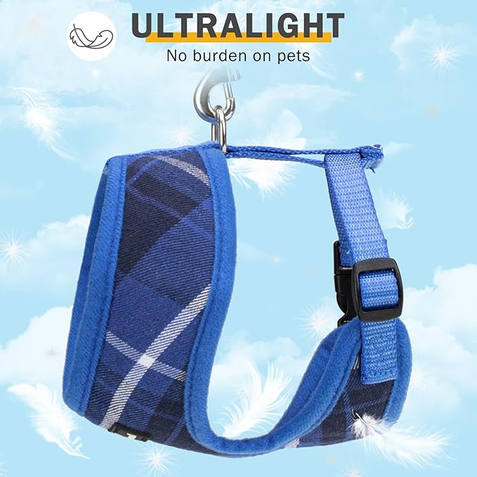SCENEREAL Puppy Dog Harness with Leash Set for Small Medium Sized Dogs, Soft Mesh Step in Pet Harnesses and Leash, No Chock Plaid Adjustible No Pull Vest for Dogs Cats, Chihuahua,Bulldog (Blue S)