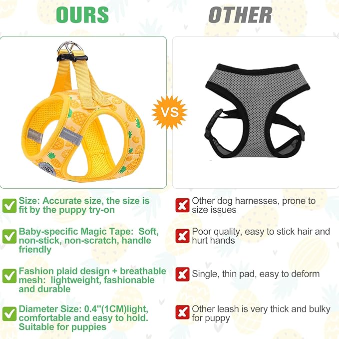 BEAUTYZOO Step in Dog Harness and Leash Set,Reflective Dog Harness No Pull No Choke Puppy Harness for Small Medium Large Dogs Cats,Soft Padded Mesh Vest Harnesses for Girl and Boy Pets, Pineapple XS