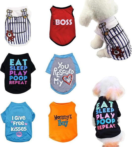 6 Pack Dog Clothes for Small Dogs Boy and Girl, Soft and Breathable Puppy Kitten Dog Shirts with Letters for Pet Cats, Summer Dogs' T-Shirts Apparel Sleeveless Vests for Chihuahua Yorkies