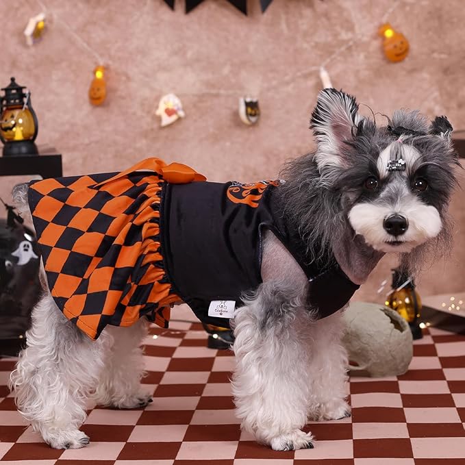 CuteBone Halloween Dog Dresses Velvet Holiday Small Dogs Clothes Onesie Pet Apparel Girl Puppy Skirt with Bow Hair Rope CVA42S-D