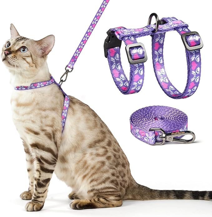 Cat Harness and Leash Set - Escape Proof Adjustable Cat Harness, Comfortable Soft Lightweight, Use Safe & Easy, Walking Travel Kitten Harness for Small Medium Large Cats (Purple Rabbit in Wonderland)