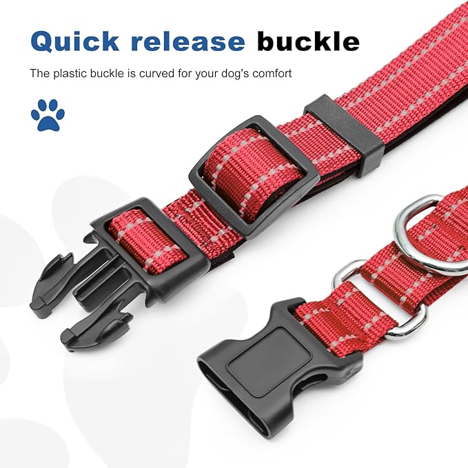 Reflective Martingale Dog Collars. Dog Collar with Quick Release Buckle. Adjustable Soft Padded Breathable Nylon Pet Collar Suitable for Puppies for Small Medium Large Dogs.