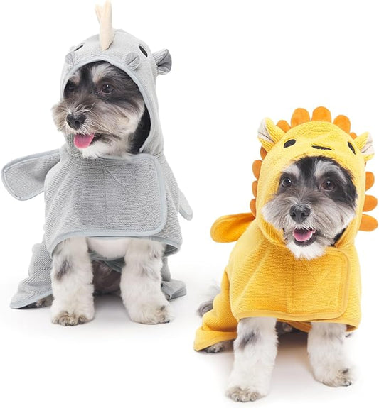 Barkbox Dog Bathrobe Bundle Fast Drying with Hook and Loop Closure & Wrap Tie Snuggle, Easy to Clean, Machine Washable, Dog Coats and Tumble Dry Low - Lion/Rhino, Small