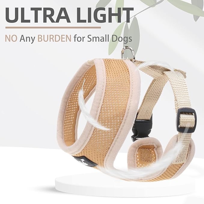 PUPTECK Soft Mesh Dog Harness and Leash Set Pet Puppy Cat Comfort Padded Vest No Pull Harnesses, Solid Beige, L