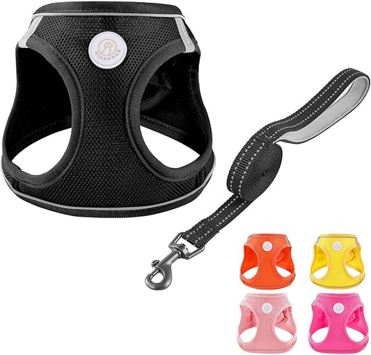 Soft Mesh Dog Harness and Leash Set, No Pull Puppy Harness and Leash Set, Reflective Step in Harness for Small Medium Dogs, Easy Walk Escape Proof Vest Harnesses (Black, S)