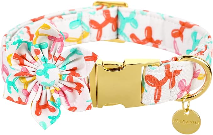 Dog Collar with Flower, Birthday Comfortable Cotton Dog Collar Flower with Metal Buckle, Adjustable Cute Puppy Collar for Girl Dog or Cat, XS