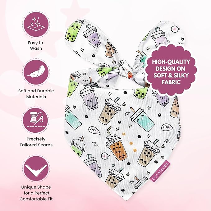 Luxury Pet Birthday Bandanas -Premium & Silky Poly Fabric | 100% Handmade | Custom Shape Dual Layered (Boba, X-Small)