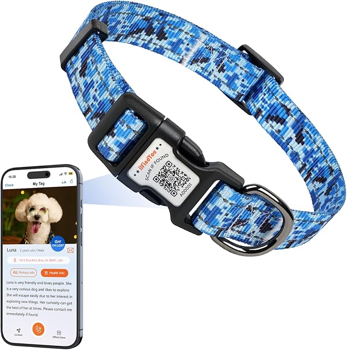 Reflective Dog Collars for Medium Dogs Soft Nylon Camo Blue Sized S