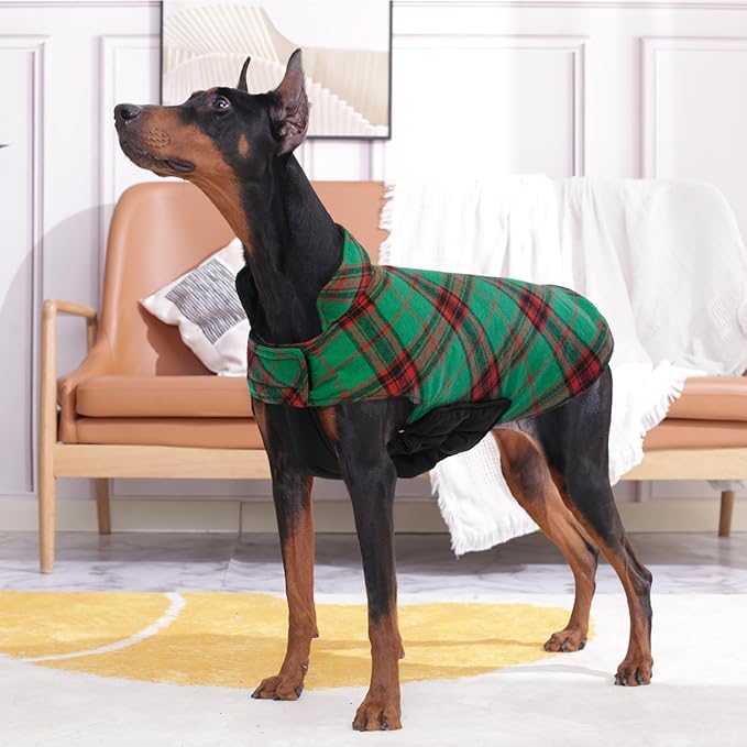 Kuoser Warm Dog Coat, Waterproof Dog Coats for X-Small Dogs, Adjustable Durable Doggie Winter Jacket Reversible Cozy Puppy Cold Weather Apparel from Small to Large Breed, Christmas Green XS