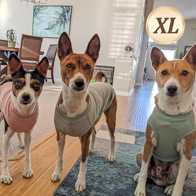 KYEESE 2Pack Dog Shirts Waffle for Small Dogs Stretchy T-Shirts Lightweight Tank Top Sleeveless Dog Vest Breathable, X-Large, Pink+Grey